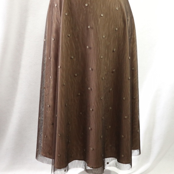 ELIZA J CHOCOLATE & GOLD DOTS TULLE DRESS SZ 6 - Picture 3 of 8